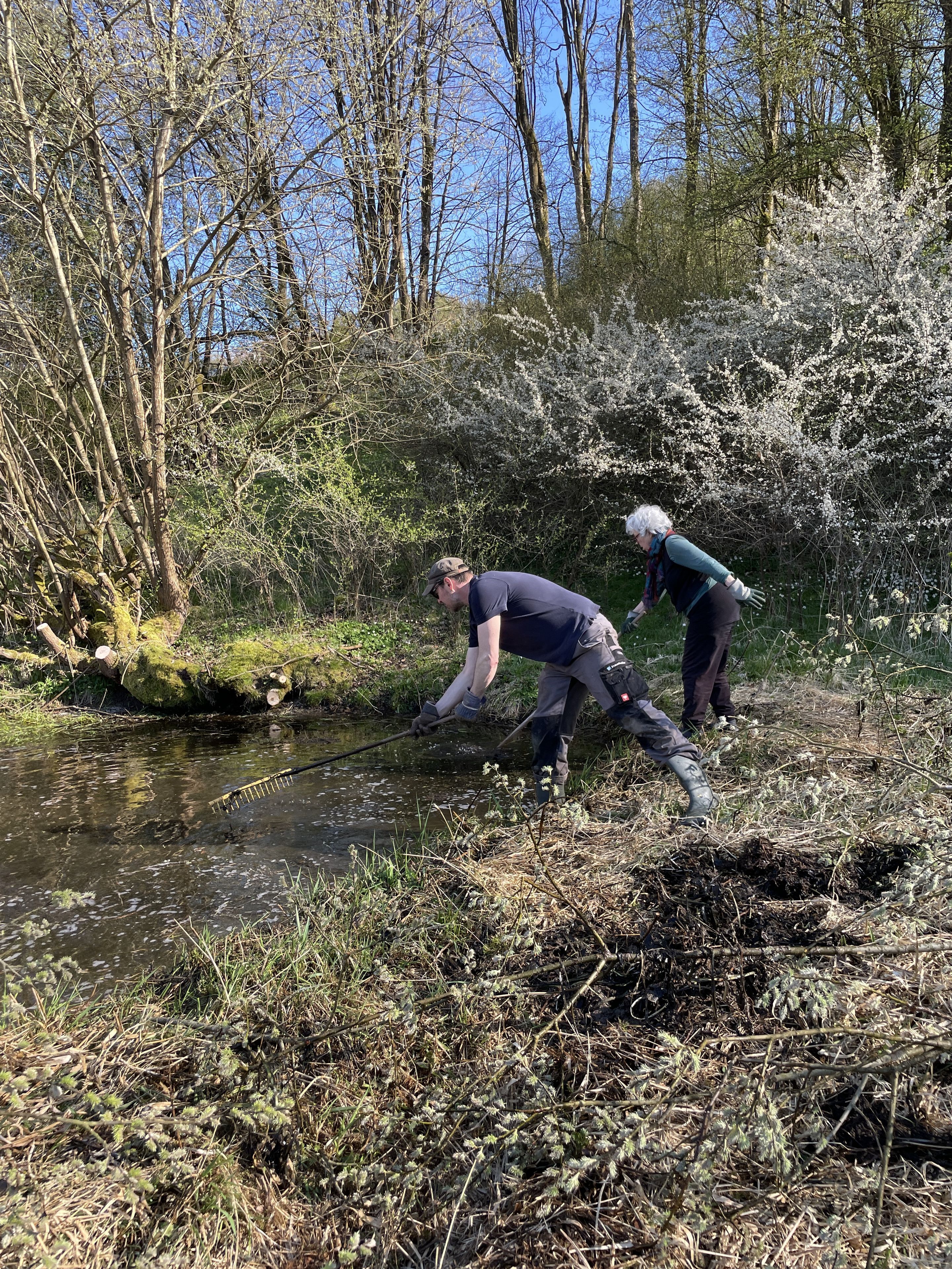 Einsatz der Rechen am ersten Teich, Foto: R.Radl